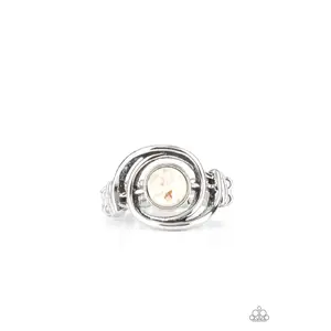Celestial Karma - White Iridescent Shell Silver Ring - Paparazzi