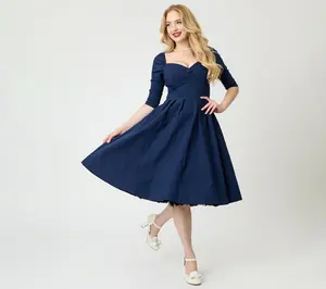 Unique Vintage Navy Lamar Swing Dress