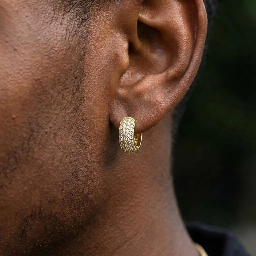 14K Gold-Plated Cartilage Hoop Earrings for Men, 5A+ Cubic Zirconia Small hoop Mens Earrings, Chunky Cubic Zirconia Ear Hoops, aretes para hombre