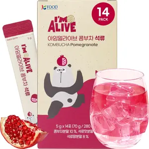 Korean Food I'm Alive Kombucha Powder Pomegranate(5g*14 Sticks) Authentic Fermented Kombucha with Papain & Bromelain for 7 Days, No Sugar, No Artificial Additives