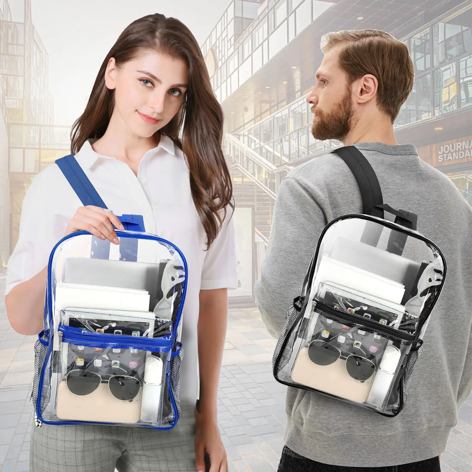 Men Clear Backpack Heavy Duty PVC Transparent Bookbag for School Stadium Travel