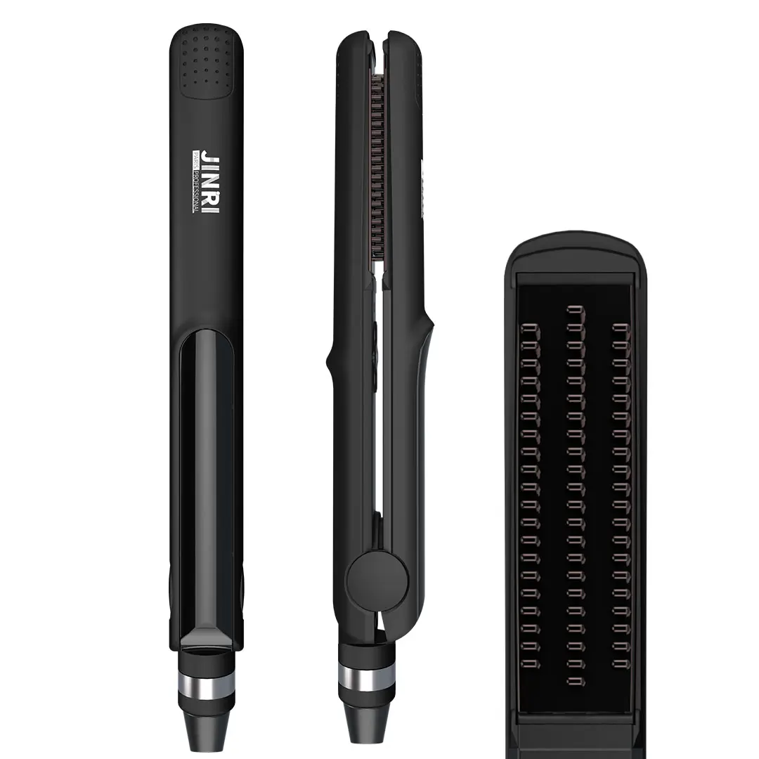 JINRI 3 in 1 Hair Straightener Brush Hair Crimper Hair Straightener,Heated Hair Straightening Brush Flat Iron for Smooth, Anti Frizz Hair,Electric Hair Brush Straightener,Hot Brush for Styling,Black