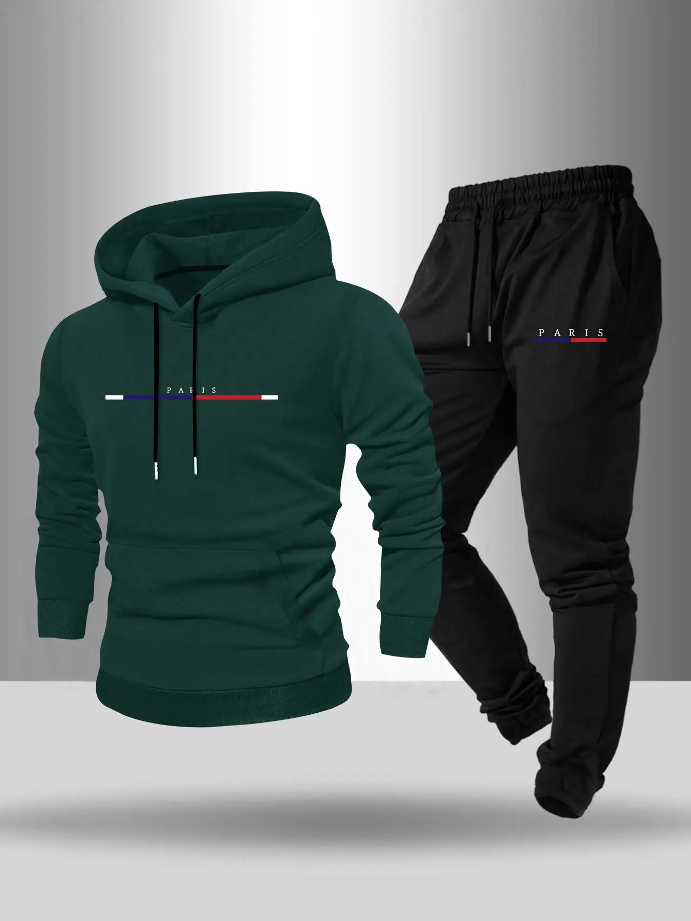 Men's Letter Print Drawstring Hoodie & Pocket Sweatpants Set, Casual Regular Fit Long Sleeve Hooded Sweatshirt & Jogger Pants, Fall & Winter Menswear