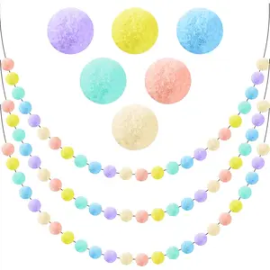 KatchOn, Pom Pom Garland - Pack of 3| Easter Decorations for Home, Living Room, Wall, Classroom, Cute Hanging Rainbow Colorful Felt Ball Garland Baby Shower Wedding Birthday Party Suppl