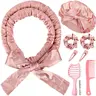 Women's Premium Silk Satin Heatless Curl Headband & Double Layer Satin Bonnet Set (70in Adjustable Long Band) - Haircare Tool, Soft Flexible Curler, Overnight Hair Protection, Adults' Beauty Gift