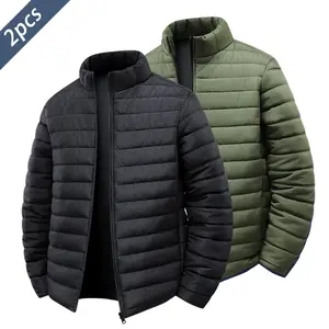 Men'S Lightweight Jacket - Casual Stand Collar Zip-Up Coat with Pockets, Long Sleeve, Solid Color, Loose Fit, Polyester, Perfect for Fall & Winter Outdoor Wear, Winter Jacket, Lightweight Padding For Men, Winter Padding For Men, Winter Coat  Menswear Set