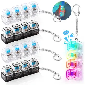 Mechanical Keyboard Keychain Decorations with LED Glowing Lights, Stress Relief Fingertip Clicker with Transparent Crystal Keycaps, Fingertip Fidget Toys and Fun Pendant for Kids and Adults, St. Patrick's Day Gifts Easter Sunday Gifts Mother's Day Gifts
