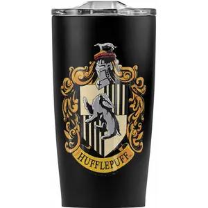 Harry Hufflepuff House Crest Potter Tumbler 20oz - Drinkware Flasks Beverage Insulation Bottles Bottled Portable Washable Reusable Stylish Aesthetic