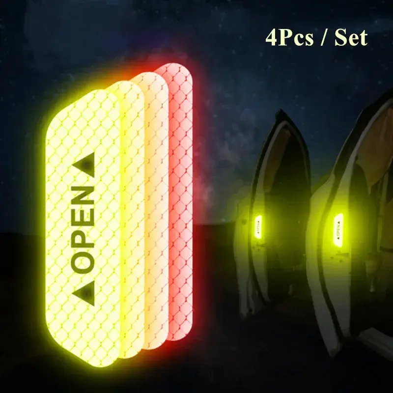 2026 New 4Pcs/Set Car Door Stickers DIY Car OPEN Reflective Tape Warning Mark Reflective Open Notice Bicycle Accessories Car Decoration For your Cars