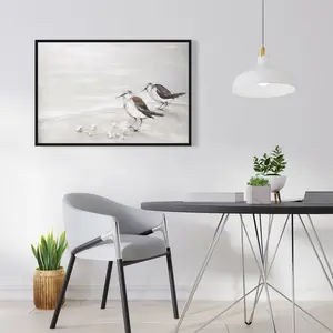 360 Stand Framed Wall Art Photo Print - 24x36 in Art Illustrations, 2 Sandpipers Birds Nature Landscape Artwork, Beach Theme Coastal Charm Home Decor Accessory for Room, Beach-Inspired Space Gift