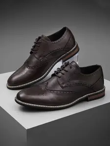 Men's Fashion Derby Shoes, Classic Brogue Oxfords, Wing Tip Design, Rubber Sole, Lace-Up Formal Shoes for Business & Weddings, Office