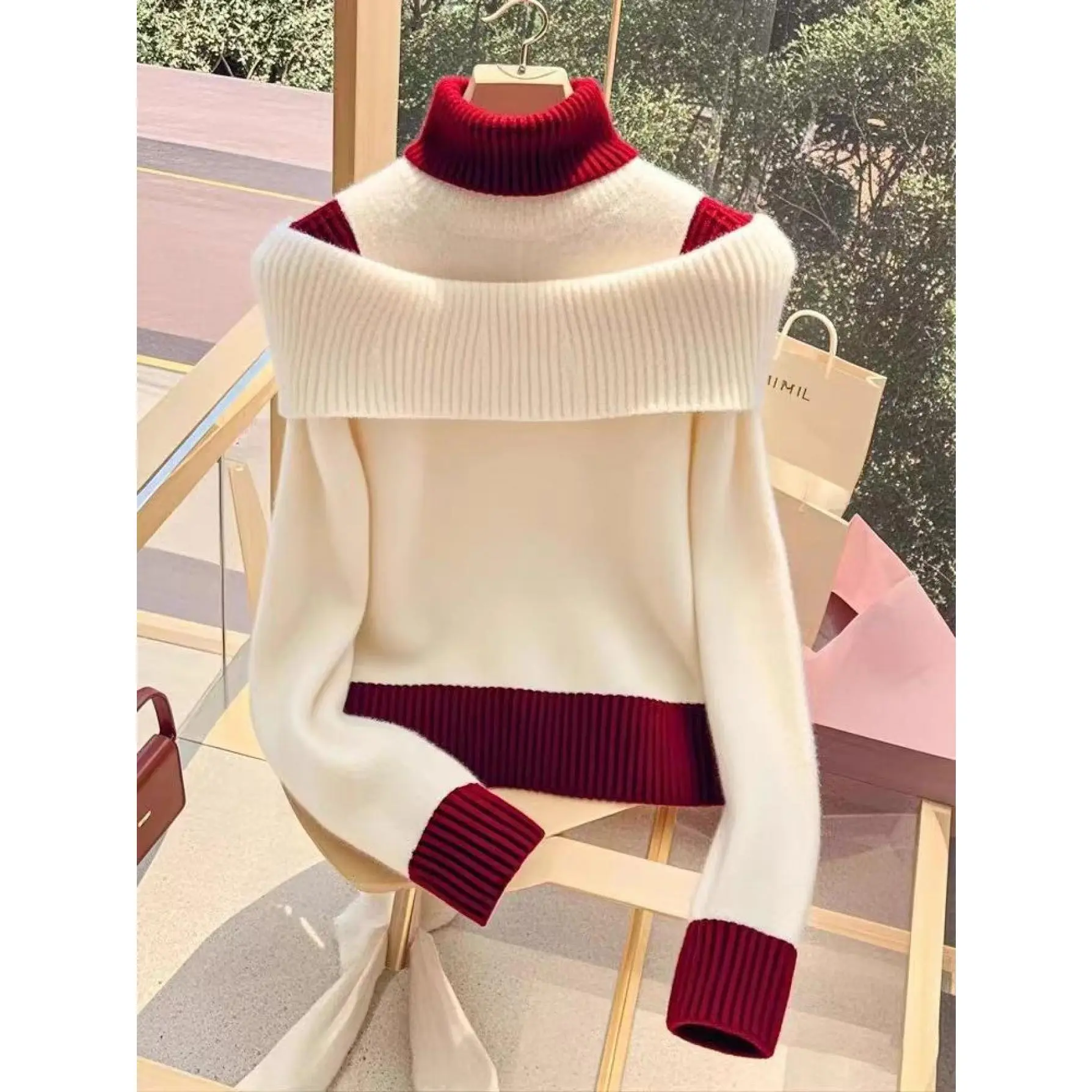 Women's Elegant High-Neck Sweater, Chic Solid Color Acrylic Knitwear with Medium Stretch for Fall-Winter Office & Party Attire, Fabric
