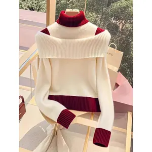 Women's Elegant High-Neck Winter Blouse - Soft & subtle color-pairing pure solid Sweater, Fall/Winter Office to Party Wear, Medium Stretch Special Line Edition (Hand Wash/Dry Clean) - Elegant Collection for Conference & Banquet Attire