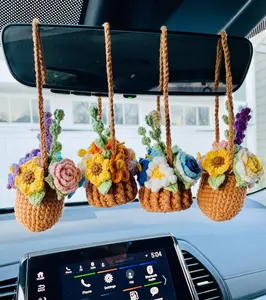 Crochet Flowers Car Hanging Plant, Rearview Mirror Decoration, Succulent Hanging Plant, Car Accessory, Birthday Gift for Her/Him, Gift Ideas, Car Decor