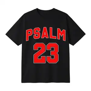 Cotton Oversized T-Shirt Unisex Graphic Print Tee with Red Psalm 23 Varsity Number Design, Faith Inspired Athletic Style Casual Streetwear Top for Everyday Wear
