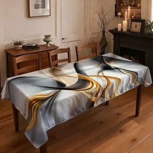 1 piece of 2D flat printed tablecloth  Luxury Abstract Art Gilded Tablecloth, High-end Ink Wash Style Table Cover, Decorative Tablecloth for Home Restaurant Hotel with Atmosphere