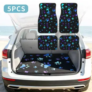 Five piece Set of Blue Dog Paw Print Trunk Pads and Car Floor Mats Is Combined To Enhance The Atmosphere in The Car and Protect The Interior Accessories Around The Clock Suitable for Most Models