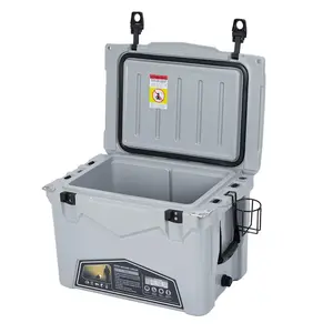 Gaomon 35 Qt Heavy Duty Shatterproof Portable Ice Cooler - Ice Chest with Portable Cup Holder, Fish Ruler, Bottle Openers, Side Drainage - for Camping, Beach, Cold Grey