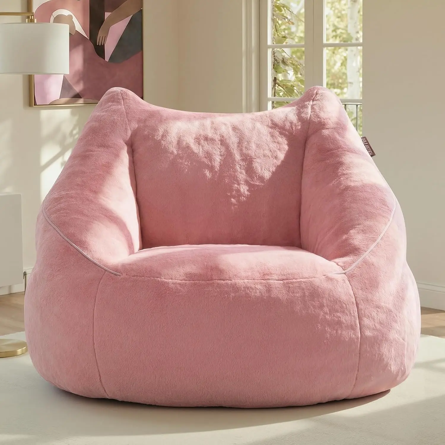 ReleFree Cafy Bean Bag Chair for Adults,Oversized Reading Chair with Armrests,Memory Foam Filling Comfy Chair,Giant Cozy Adult Bean Bag Chair,Large Lazy Living Room Chair for Bedroom,Pink Rose