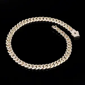 ICEOMG Luxury 14K Gold Plated Flat Monaco Cuban Link Chain Necklace for Men Women Iced Out Diamond Lock Choker Hip Hop Jewelry Valentine's Day Gift for Boyfriend Husband Romantic Anniversary Birthday Present Trendy Streetwear Unisex Bling Chain