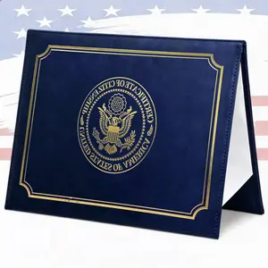 US Citizenship Certificate Holder Navy PU Naturalization Gold Foil Embossed with Padded Protection for 2026-2018 Certificates Standard Size