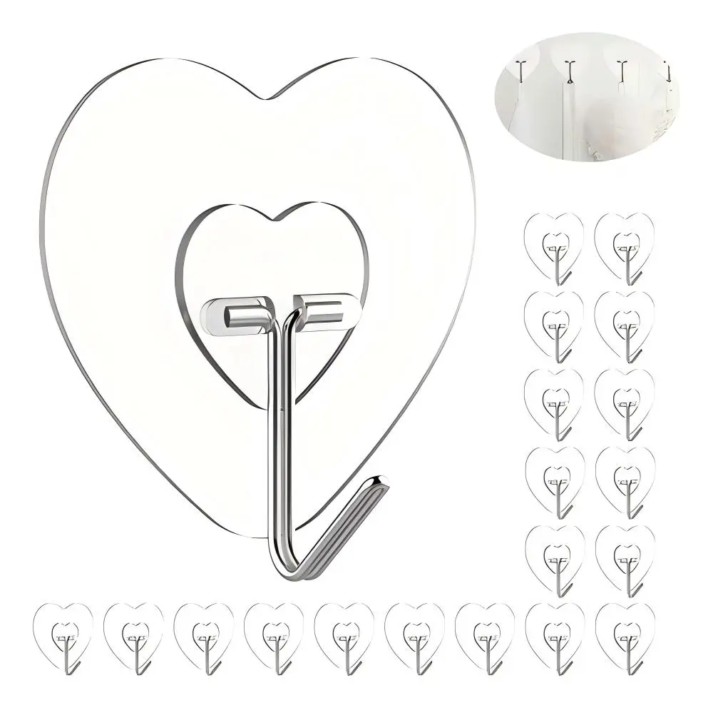 10/20 Pack Sticky Hooks for Hanging Heavy Duty, Wall Hooks Adhesive, Clear self Adhesive Hooks for Wall, Kitchen, Bathroom, Shower & Ceiling