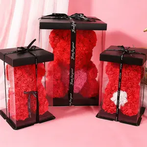 Realistic Rose Bear Valentine Gift, Handmade DIY Flower Bear 25cm/40cm Foam Bear Birthday Present, Christmas Artificial Rose Bear Gift