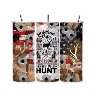 Hunting Rules 20oz stainless steel Bottle Drinkware Water Bottles Cup Mug Portable Washable Bottled Reusable metal straw coffee tumblers Handmade Insulated Lid Hunting Bullet Holes
