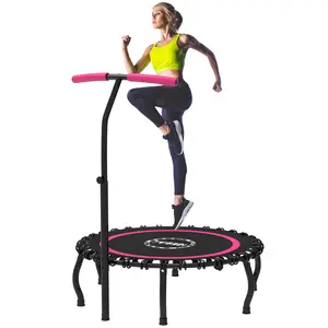 YORIN Foldable pink  Trampoline for Adults 40" 48" 50" Mini Trampoline Indoor Outdoor Small Exercise Fitness Workout Trampoline with  Adjustable Bar Newly upgraded foldable trampoline round trampoline Stable Quiet Workout Tranpoline Equipment Exercise