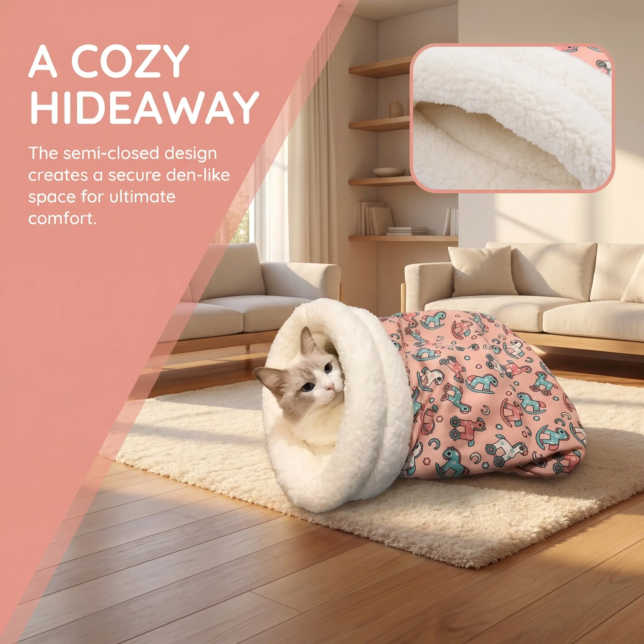 Cozy Half-Enclosed Cat Bed and Sleeping Bag – Ideal for Dogs and Cats to Enjoy Deep Sleep in Comfort
