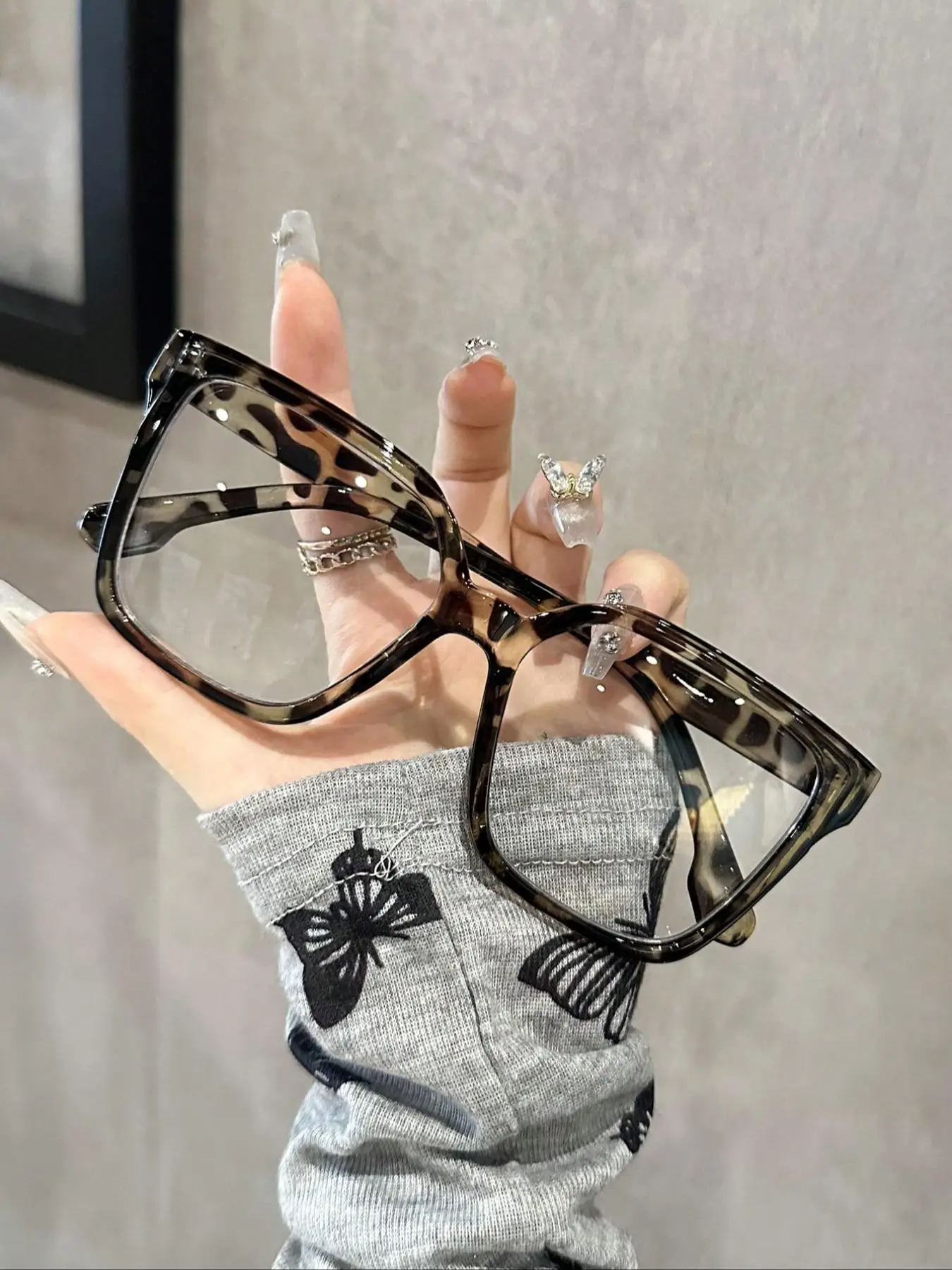 Women's Fashion Plain/Leopard Pattern Square Frame Eyeglasses, Trendy Casual Eyeglasses for Everyday Use, Fashion Accessories for Outdoor Activities