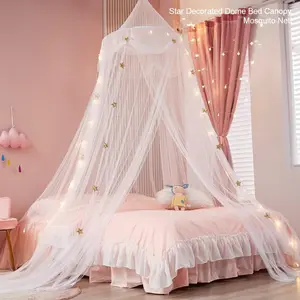 Princess Star Bed Canopy for Kids, Breathable Polyester Mesh Mosquito Net, Hanging Dome Style for Girls Bedroom, Easy Installation, Fits Crib, Twin & Queen Beds