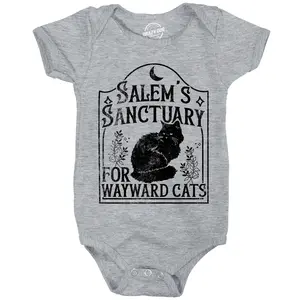 Salems Sanctuary for Wayward Cats Baby Bodysuit Funny Halloween Kitten Jumper For Infants Funny Baby Onesies Halloween Clothes for Baby Funny Cat Onesie Novelty Onesie Light Grey