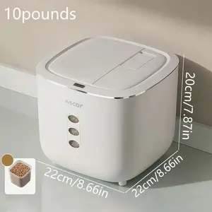 10lb/20lb large capacity pet food storage box! The heavy-duty sealed flip-top design prevents moisture and keeps freshness without leaking odors. It can be labeled and classified, and is easy to clean. It is very practical for storing dry food in the kitc