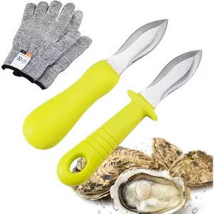 Oyster Shucking Kit -  Set With Stainless Steel  and Non-slip Handle (2  + 2 Gloves)