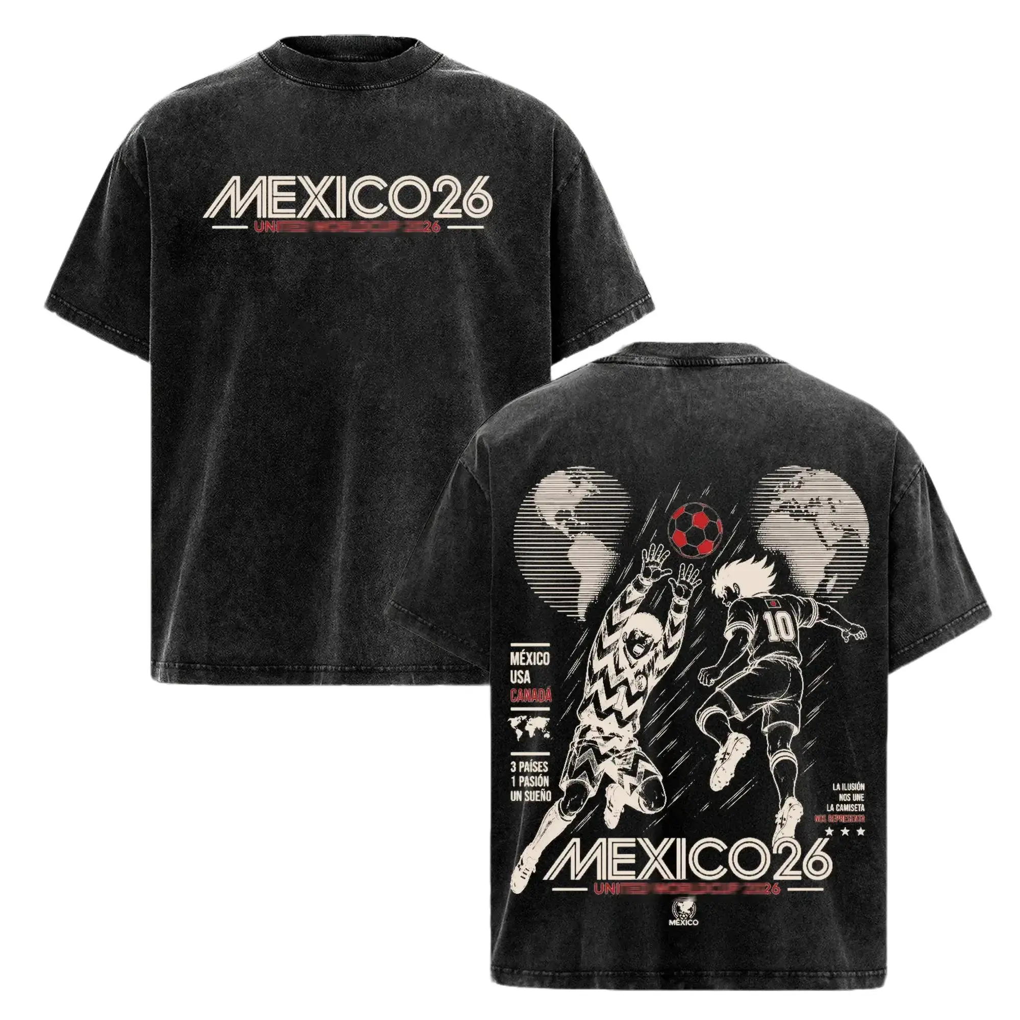 Mexico World Football Tour 2026 Vintage Washed Anime Soccer T Shirt, Retro Futbol Graphic Tee, Oversized Heavyweight Cotton Streetwear, Mexico Football Fan Shirt, Sports Aesthetic Gift Merch Apparel