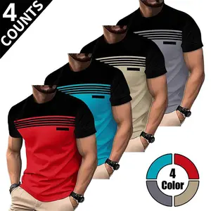 Pack of 4 men’s short-sleeve T-shirts featuring a striped patchwork design; suitable for everyday casual wear, with comfortable, breathable fabric ideal for summer. long Grunge Graphic Album