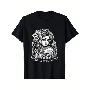 Golf Gift T-Shirt For Men And Women Tacos Before Vatos Sad Chola Latina Chicana Floral T-Shirt