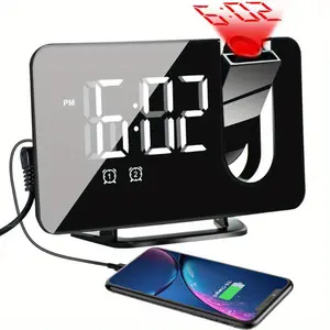 LOVEMYDEAR [Clear LED Square Shape Clock] Projection Alert Clock, Digital Clock with 90° Rotatable Projector, Clear LED Display, USB Charger, Cute Creative Mini Clock, Progressive Volume, 12/ 24H, Digital Alert Clock Bedroom Living Room Off