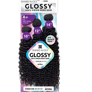 Shake-N-Go Glossy Virgin Remy Hair Weave 3 Bundles Spanish Curl – Soft, Shiny, Natural Look, Full Volume, Easy Styling