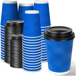 60 Pack 12 oz Disposable Coffee Cups with Lids, Double Wall Insulated Ripple Paper Cups, Leak Proof To Go Coffee Cups for Hot Beverages