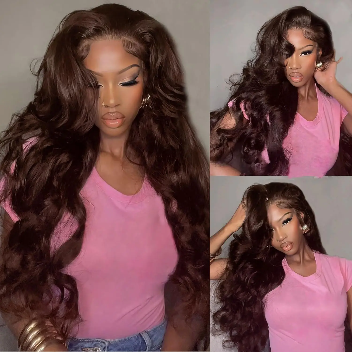 Suntuhair 13x6 Lace Chocolate Brown Body Wave Human Hair Wig 13x6 HD Transparent Lace Front Wigs Chocolate Brown Wigs Pre Plucked Hairline Bleached Knot For Black Women Outdoorfun, Brazilian Human Hair Wig