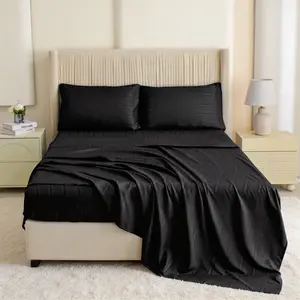 CANSUNCH 4-Piece Satin Jacquard Bedding Sheet Set, 16" Deep Pocket Fitted Sheet, Soft Brushed Microfiber, Luxury Hotel Quality, Breathable, Wrinkle Resistant, Fade & Stain Resistant, All Season Bedding Set with Flat Sheet & 2 Pillowcases