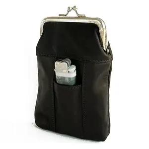 Black Leather Cigarette Case Lighter pouch Smoke 100's Regular Holder Men Lady