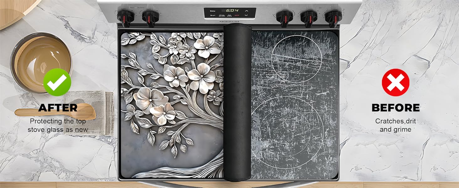 JOYFINITY Heat-Resistant Glass Stove Top Cover with Anti-Slip Rubber Coating – Electric Stove Protector, Scratch-Resistant, Expands Counter Space, Stylish Kitchen Decor (Tree)