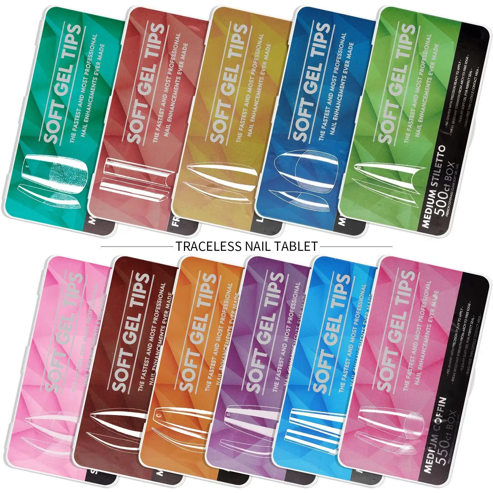Coffin Almond Soft Gel Nail Tips False Half Cover Press On Acrylic Nails 11Sizes Fake Nails DIY Manicure Extension Tools