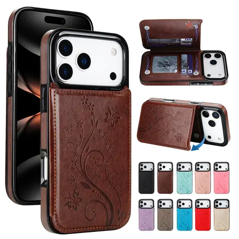 Butterfly Floral Wallet Case for iPhone 18 Pro Max, 17/16/15/14/13/12 Series, RFID Blocking PU Leather Folio Cover with 3 Card Slots, Magnetic Closure, Kickstand & Shockproof TPU Bumper
