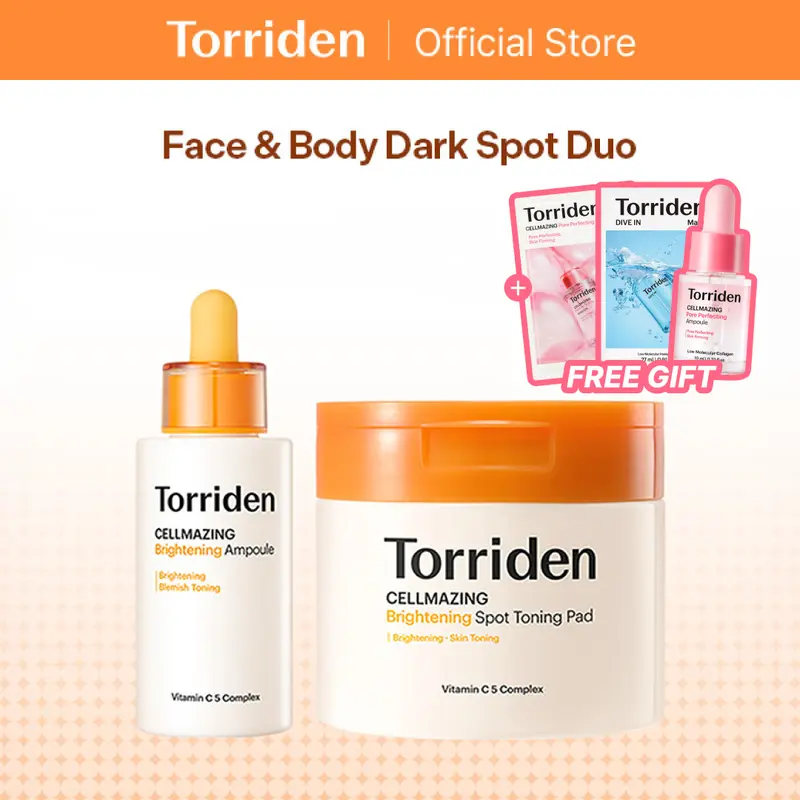 [Torriden Official] Face & Body Dark Spot Duo | Vita C Ampoule + Glutathione Pads | Brightening Kit for Underarm, Neck, Face (K-Beauty)