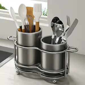 1 Kitchen Silverware Drying Rack with Metal Frame and Compartments 2 Tier Cutlery Organizer for Countertop 3 Utensil Storage Holder for Dining Room 4 Silverware Tray with Drainage Space 5 Rustproof Me