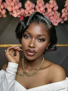 13x4 Lace Front Pixie human hair Wig for Women Short Straight Bob Cut 8 Inch 150% Density Natural Human Hair Elegant Style Perfect for holiday party or Casual Attire Everyday Wig Wear Elegant Pixie Wig Bob Wigs